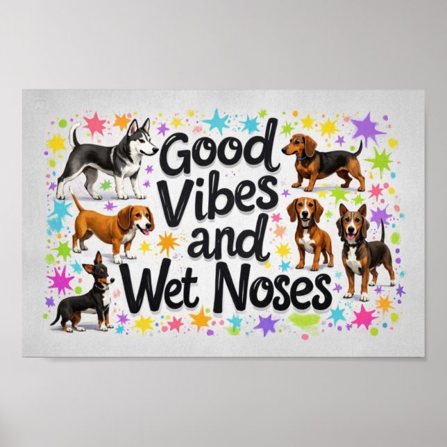 Affiche Chiens, Good Vibes et Nez Humide Jouer des Doodles (Devant)