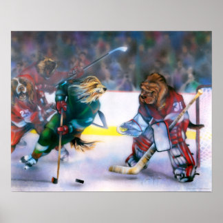 Affiche Chiens jouant à l'affiche de hockey