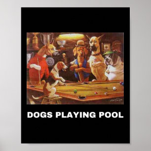 Affiche Chiens Jouer Pool Art Travail Chiots Snooker Poche