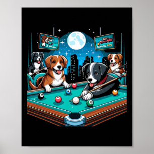 Affiche Chiens Jouer Table Billard Billard 8 Ball