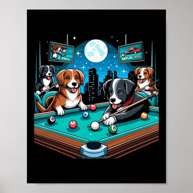 Affiche Chiens Jouer Table Billard Billard 8 Ball (Devant)