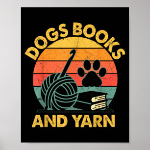 Affiche Chiens livres et fil amusant crochet rétro