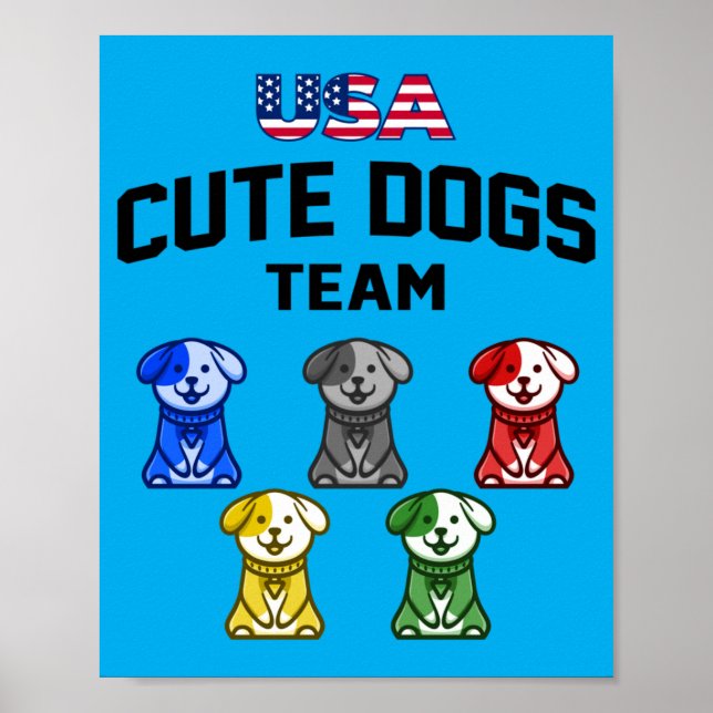 Affiche Chiens Mignons Drôles Équipe De Chiots Usa (Devant)
