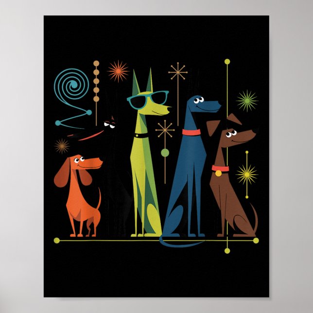 Affiche Chiens modernes du milieu du siècle rétro les anné (Devant)