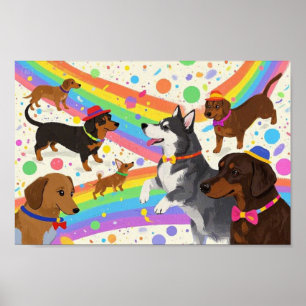 Affiche Chiens sympas avec arc-en-ciel