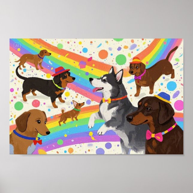 Affiche Chiens sympas avec arc-en-ciel (Devant)