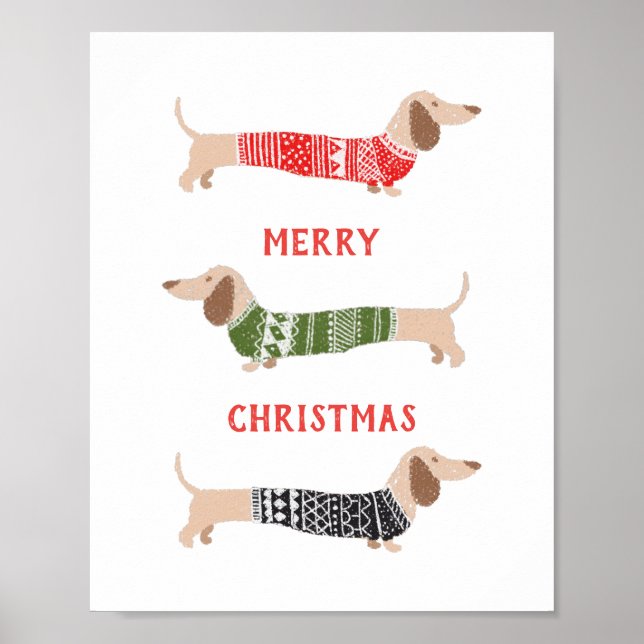 Affiche Chiens Wiener Dachshund Joyeux Sweat de Noël (Devant)