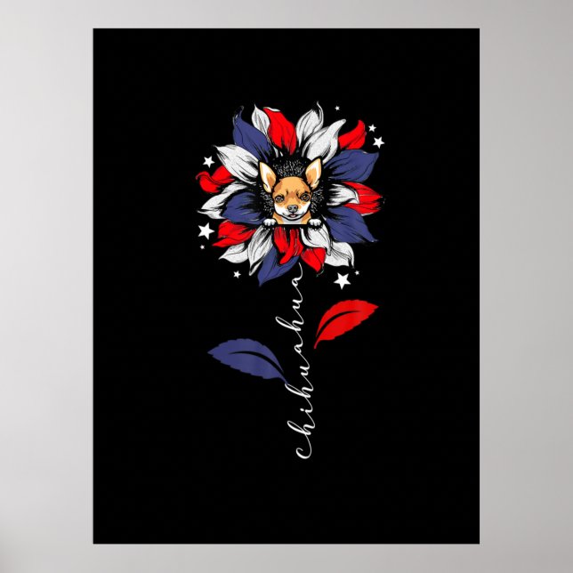 Affiche Chihuahua 4 juillet Tournesol patriotique (Devant)