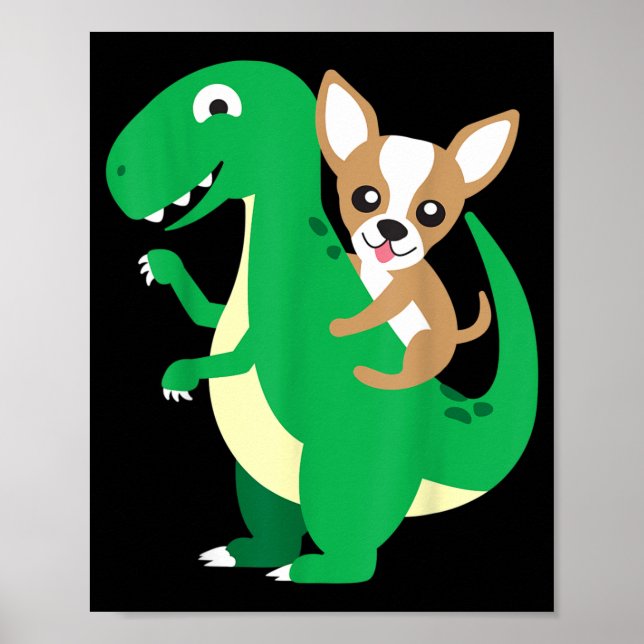 Affiche Chihuahua à cheval sur un dinosaure T-Rex Dino Chi (Devant)