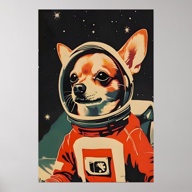 Affiche Chihuahua Astronaut Poster, Chihuahua Retro Print (Devant)