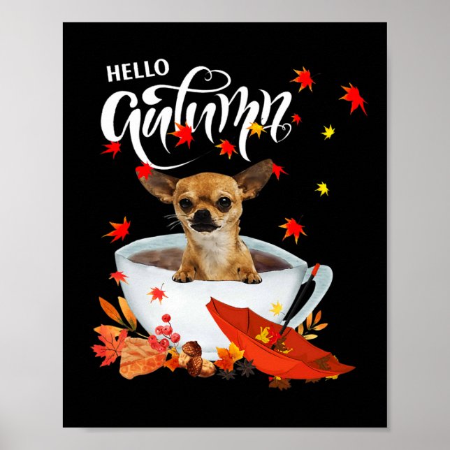 Affiche Chihuahua Automne Chien Et Café Automne Jeu De Grâ (Devant)