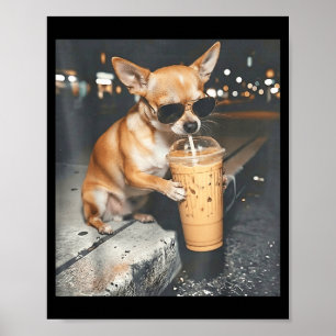 Affiche Chihuahua buvant un café glacé mème animal drôle