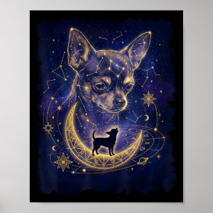 Affiche Chihuahua céleste hurlant à la phase lunaire de la