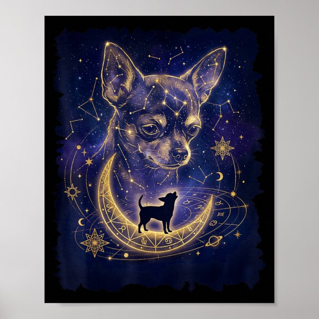 Affiche Chihuahua céleste hurlant à la phase lunaire de la (Devant)