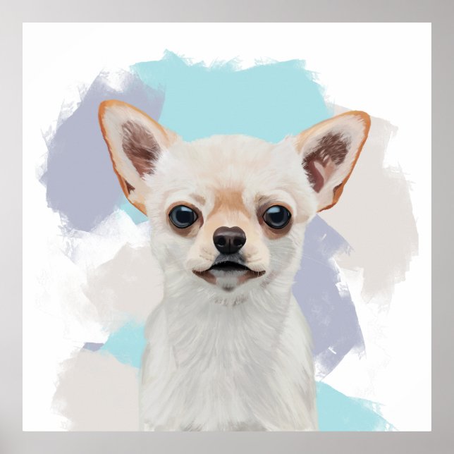 Affiche Chihuahua Chien blanc mignon Abstrait Arrière - pl (Devant)