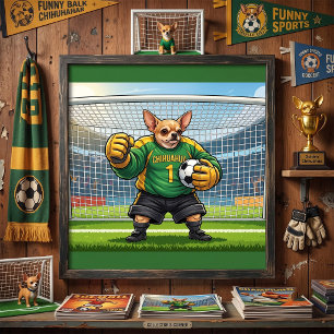 Affiche Chihuahua Chien Drôle Gardien de but de Football