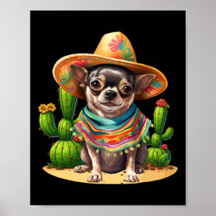 Affiche Chihuahua Chien et Sombrero Casquette Mexicain Fie