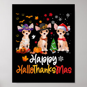 Affiche Chihuahua Chien Halloween Noël Joyeux Hallomerci