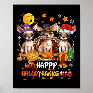 Affiche Chihuahua Chien Joyeux Halloween Thanksgiving Joye