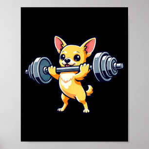 Affiche Chihuahua chien powerlifting musculation gymnase