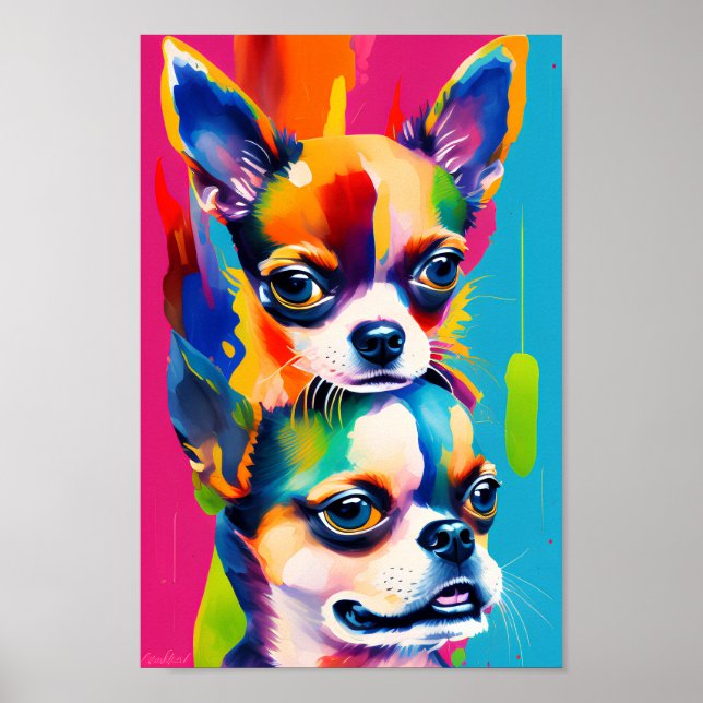 Affiche Chihuahua Chiens mignons, Portrait Art numérique c (Devant)