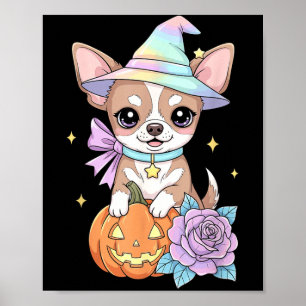 Affiche Chihuahua chiot sorcière citrouille Halloween Kawa