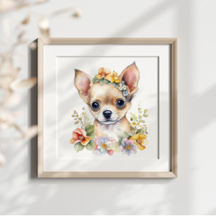 Affiche Chihuahua Chippy Pet Aquarelle Fleur