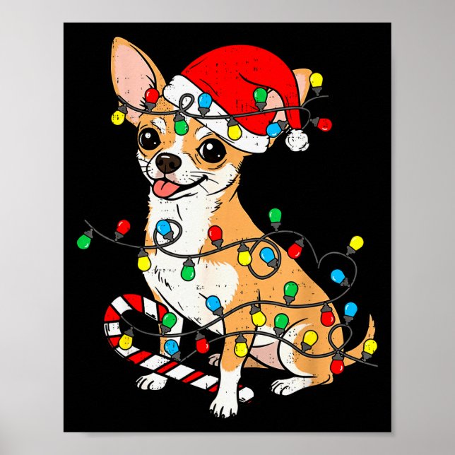 Affiche Chihuahua Dog Christmas Lights Santa Xmas Pet Dog  (Devant)