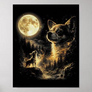 Affiche Chihuahua drôle hurlant à la lune parodie épique f