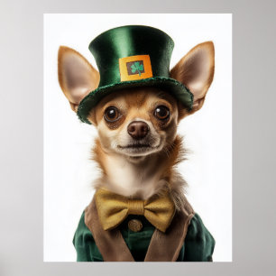 Affiche Chihuahua habillé Leprechaun Saint Patrick