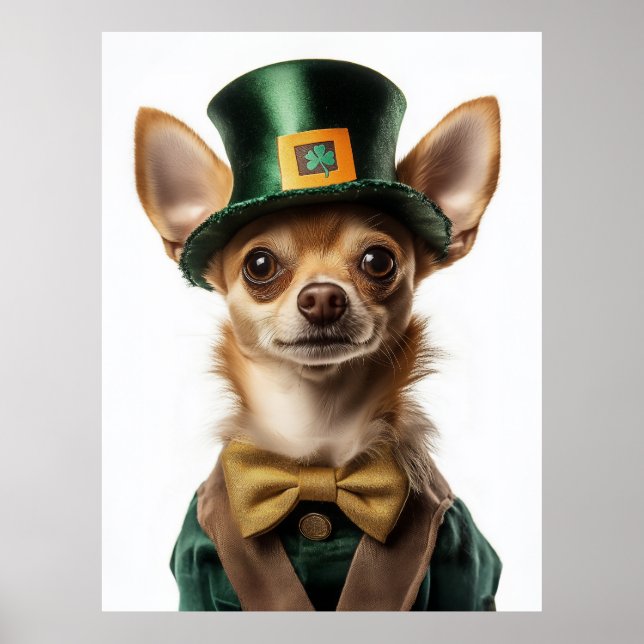 Affiche Chihuahua habillé Leprechaun Saint Patrick (Devant)