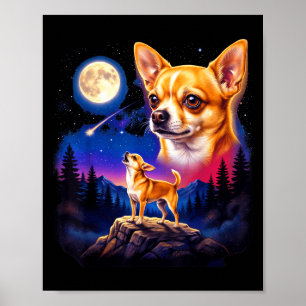 Affiche Chihuahua hurlant à la lune art de chien vintage