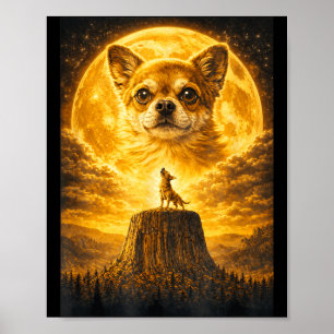 Affiche Chihuahua hurlant à la Lune Vintage Chien drôle