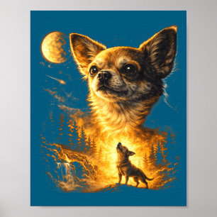 Affiche Chihuahua hurlant à la lune vintage drôle