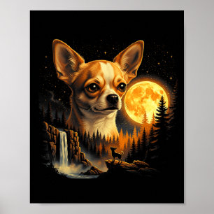 Affiche Chihuahua hurlant à la Lune Vintage drôle de Chihu