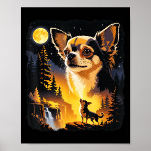 Affiche Chihuahua hurlant à la Lune Vintage drôle de Chihu