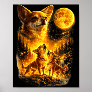 Affiche Chihuahua hurlant à la lune vintage drôle trois