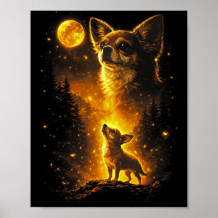Affiche Chihuahua hurlant à la lune vintage rétro 90s