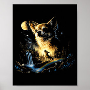 Affiche Chihuahua Hurleur à la Lune Vintage Drôle de Chihu