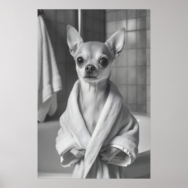 Affiche Chihuahua in Bathrobe Art Print, Funny Bathroom (Devant)