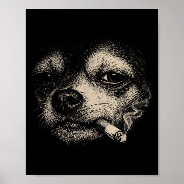 Affiche Chihuahua Mème Drôle de Chien Fumant une Cigarette (Devant)