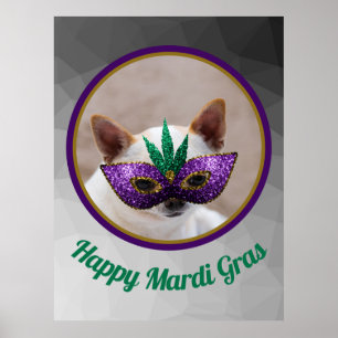 Affiche Chihuahua mignon Happy Mardi Gras masque étincelan