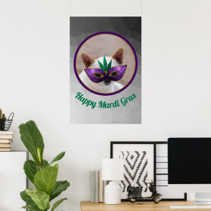 Affiche Chihuahua mignon Happy Mardi Gras masque étincelan