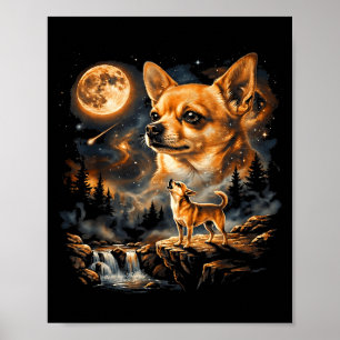 Affiche Chihuahua Mignon Hurlement Lune Vintage Drôle
