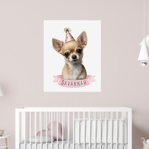 Affiche Chihuahua Mignon Rose Fantaisiste avec Dessin de N