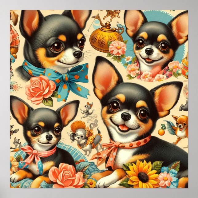 Affiche Chihuahua sans mer vintage (Devant)