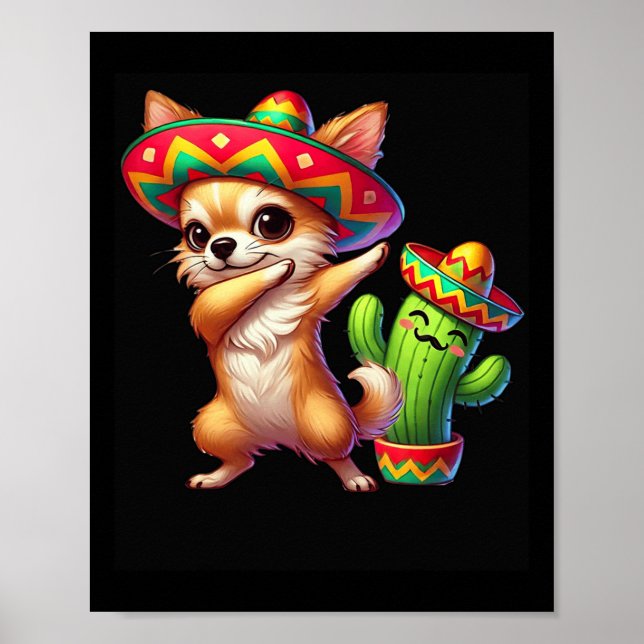 Affiche Chihuahua Sombrero Cinco De Mayo Cactus Mexicains  (Devant)