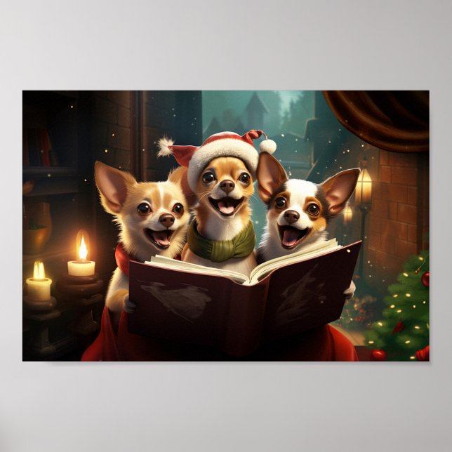Affiche Chihuahuas Noël Festive de Noël Caroling (Devant)
