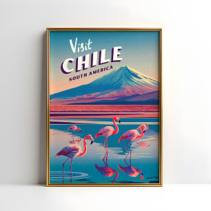 Affiche Chili Amérique du Sud Vintage voyage Flamant rose 