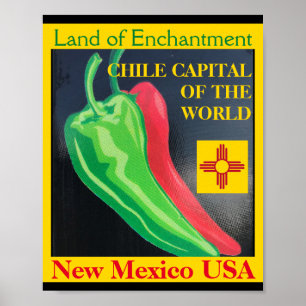 Affiche Chili Capitale du monde Nouveau-Mexique Vert rouge